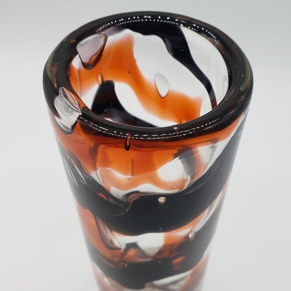 Zwiesel Glas Werksverkauf Orange Amethyst Clear Swirl Cylindrical Art Glass Vase - Picture 9 of 10